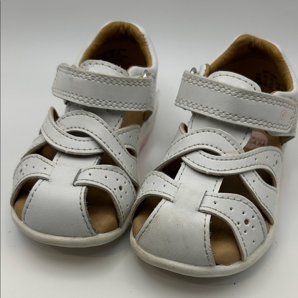 Stride Rite White Leather Closed-Toe Sandals with Velcro Straps